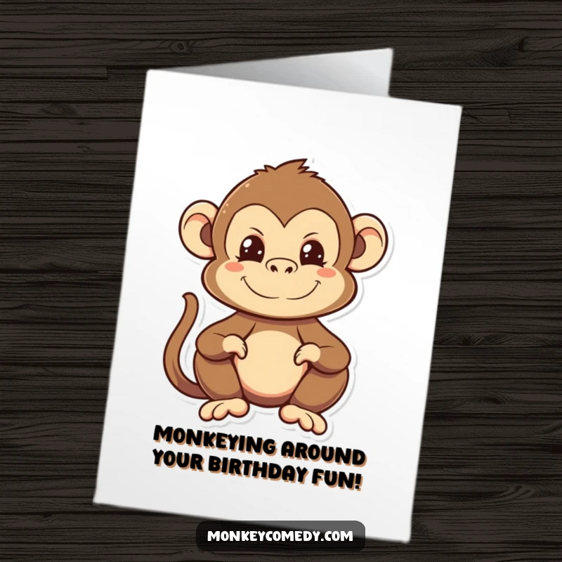 Funny Free Printable Monkey Birthday Card: A kawaii monkey sticking out its tongue and crossing its eyes in a hilarious greeting.
