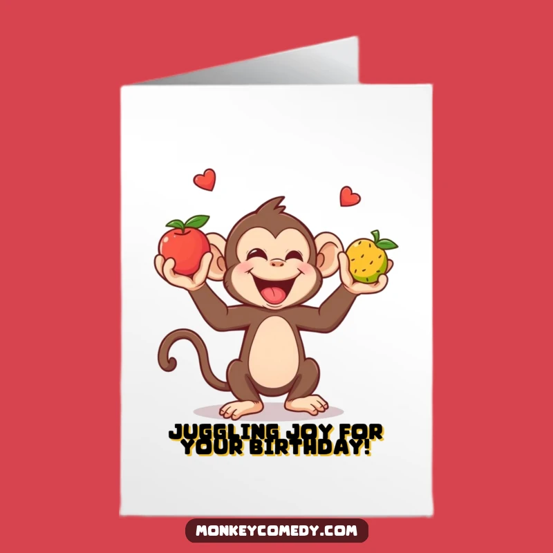 Free Printable Juggling Monkey Birthday Card: Fruity Fun Downloadable Gift