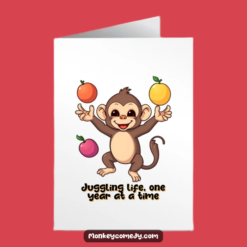 Free Printable Birthday Card: Juggling Monkey Fruit Fun Downloadable Greeting for All Ages