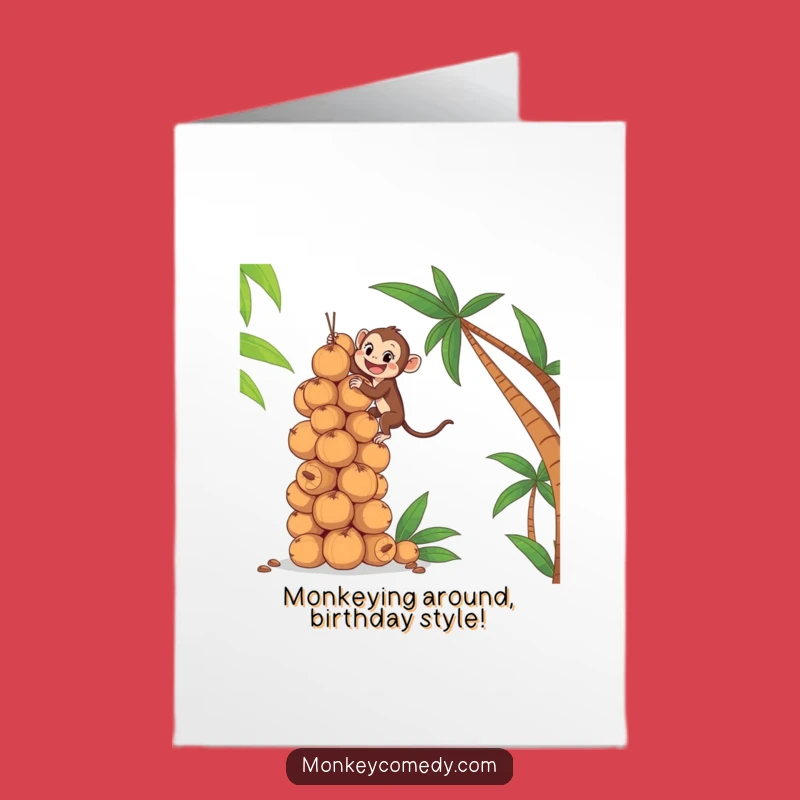 Free Printable Birthday Card: Monkey Coconut Climb, Hilarious Humorous Downloadable Gift