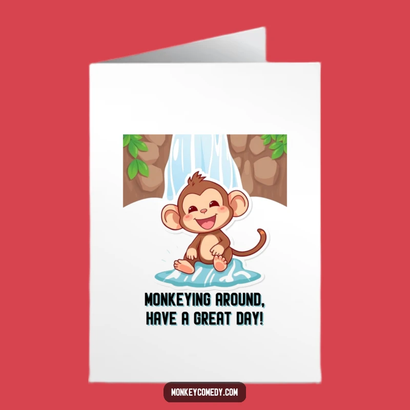 Free Printable Birthday Card: Funny Monkey Waterfall Slide - Perfect Downloadable Gift!