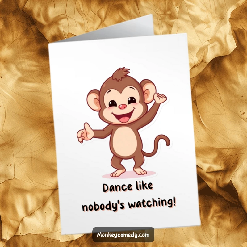 Funny Free Printable Congratulations Card: A gleeful monkey is performing a happy dance, expressing pure celebratory joy.