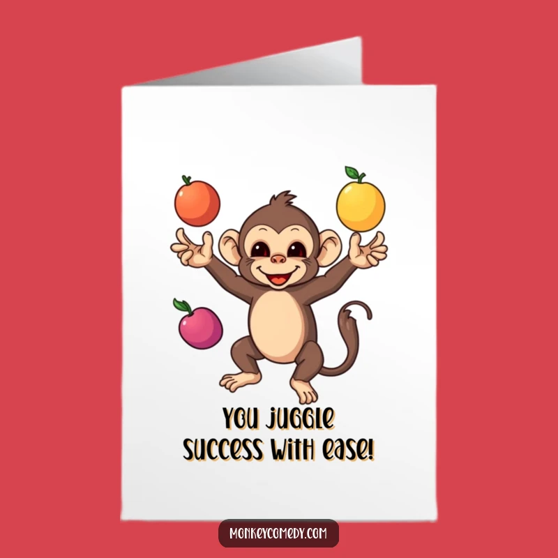 Free Printable Congrats Card: Juggling Monkey Fruit Celebration Downloadable Greeting for Success