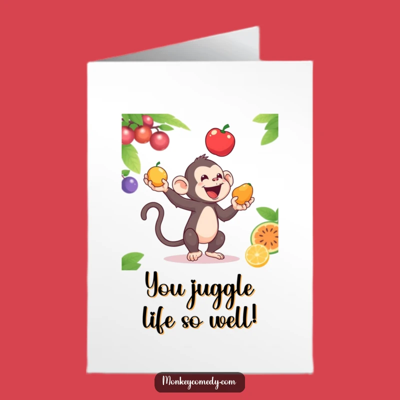 Free Printable Congrats Card: Monkey Juggling Success! Downloadable DIY Gift.