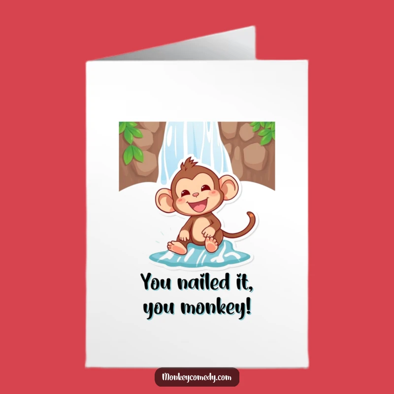 Free Printable Congrats Card: Monkey Waterfall Adventure - Hilarious Downloadable Gift!