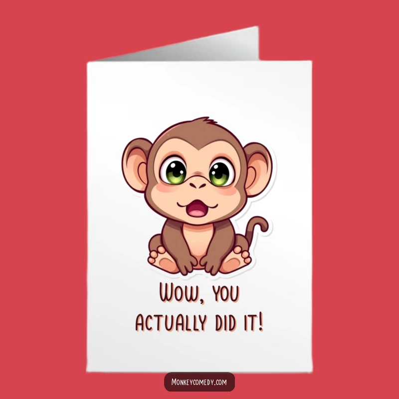 Free Printable Congrats Card: Surprised Monkey Wide Eyes Downloadable Greeting for Big News