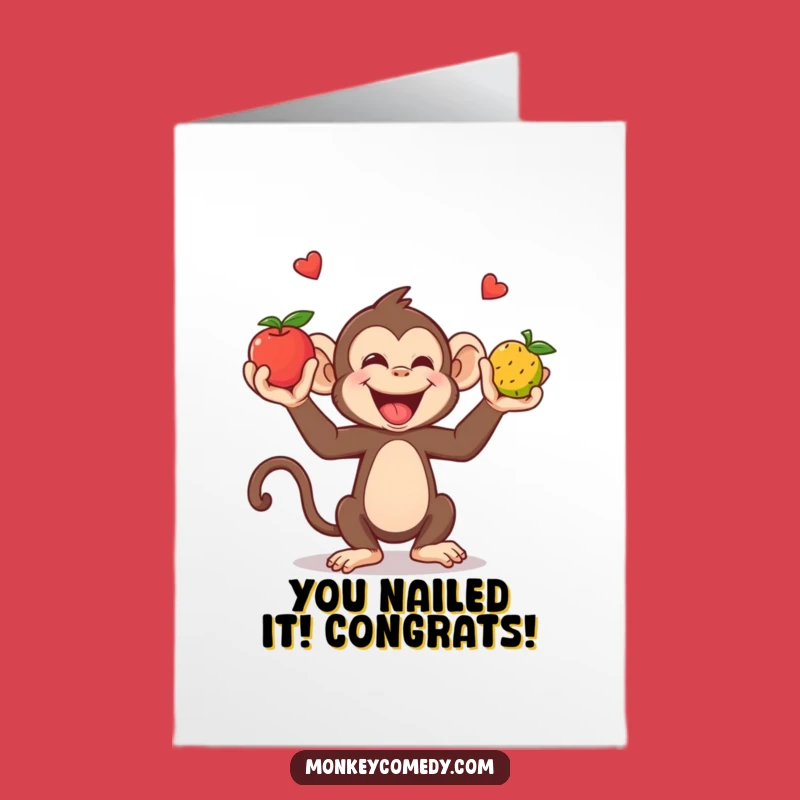 Free Printable Juggling Monkey Congrats Card: Fruity Fun Downloadable Gift