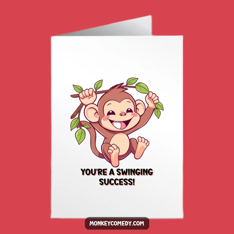 Free Printable Monkey Congratulations Card: Grinning Kawaii Ape Swinging Surprise Gift