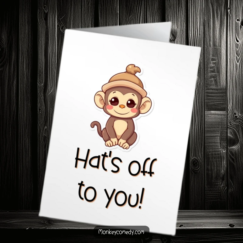 Funny Free Printable Kawaii Monkey Congratulations Card: A monkey sports a quirky, crooked hat for congratulations.