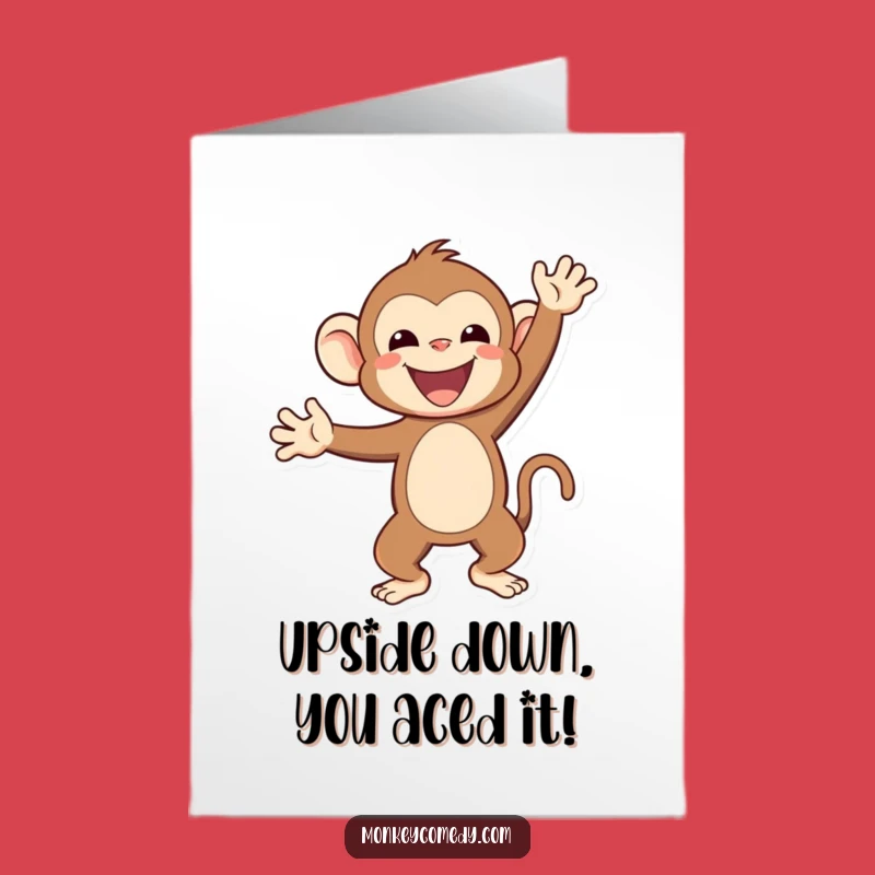 Free Printable Congrats Card: Funny Handstand Monkey Greeting - Instant Download