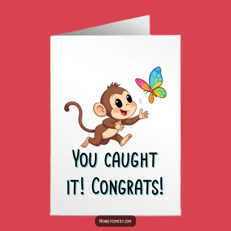 Exciting Free Printable Congrats Card: Monkey's Joyful Butterfly Chase Celebration!