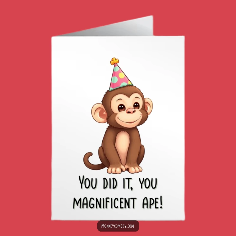 Free Printable Congrats Card: Amusing Monkey Party Hat Downloadable Greeting for Any Occasion