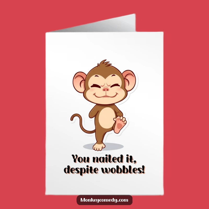Free Printable Funny Monkey Congratulations Card: Celebrate with Hilarious Balancing Act!