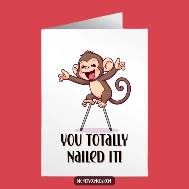 Free Printable Congrats Card: Monkey on Stilts, Perfect for Funny Downloadable Gift