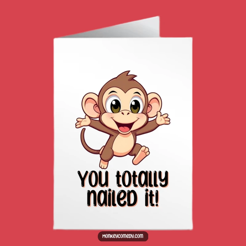 Free Printable Monkey Congrats Card: Excited Kawaii Leaping for Joy Downloadable Gift