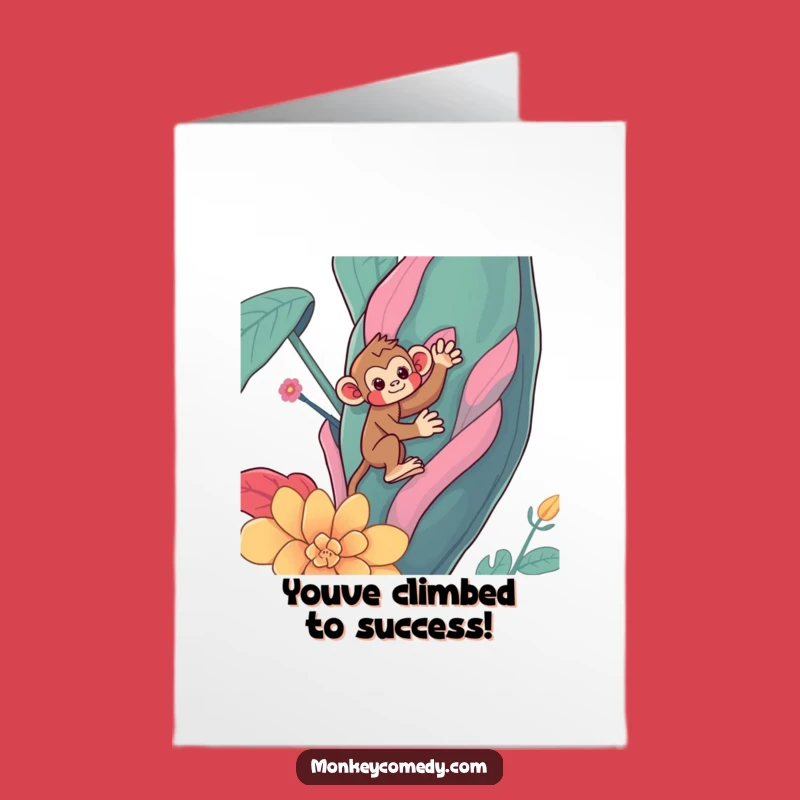 Free Printable Kawaii Monkey Congratulations Card: Funny Climbing Plant Downloadable Gift