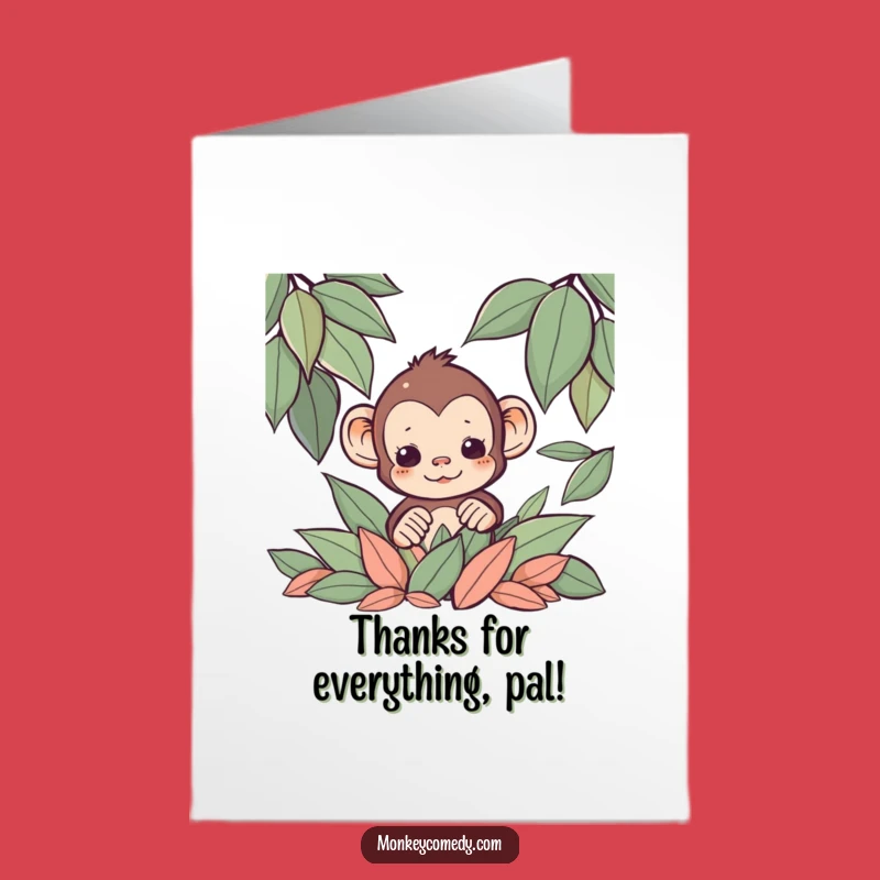 Free Printable Thank You Card: Funny Kawaii Monkey Peek-a-Boo Greeting - Downloadable