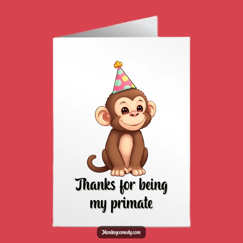 Free Printable Thank You Card: Humorous Monkey Party Hat Downloadable Greeting for Gratitude