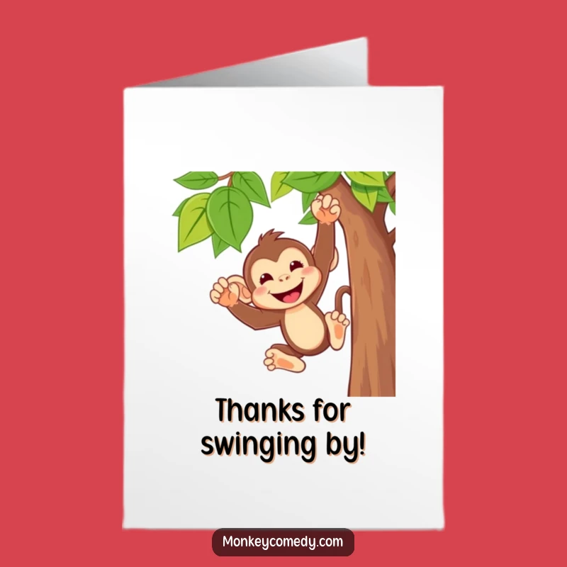 Free Printable Thank You Card: Grinning Monkey Swing, Thoughtful Downloadable Gift