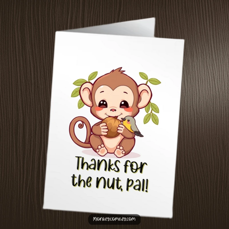 Funny Free Printable Thank You Card: Monkey and bird in a sweet moment, perfect for expressing gratitude.