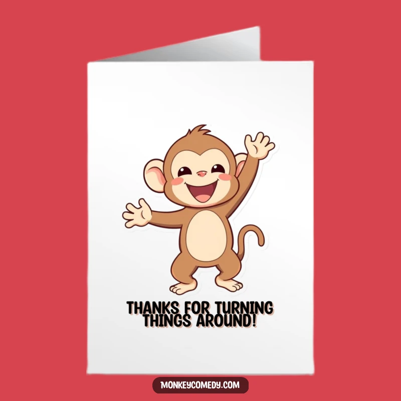Free Printable Thank You Card: Funny Handstand Monkey Greeting - Downloadable