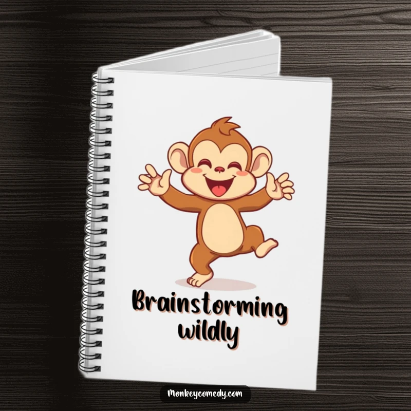 Funny notebook cover featuring a monkey in mid-dance, arms waving excitedly, perfect for capturing notes with energetic and amusing flair.