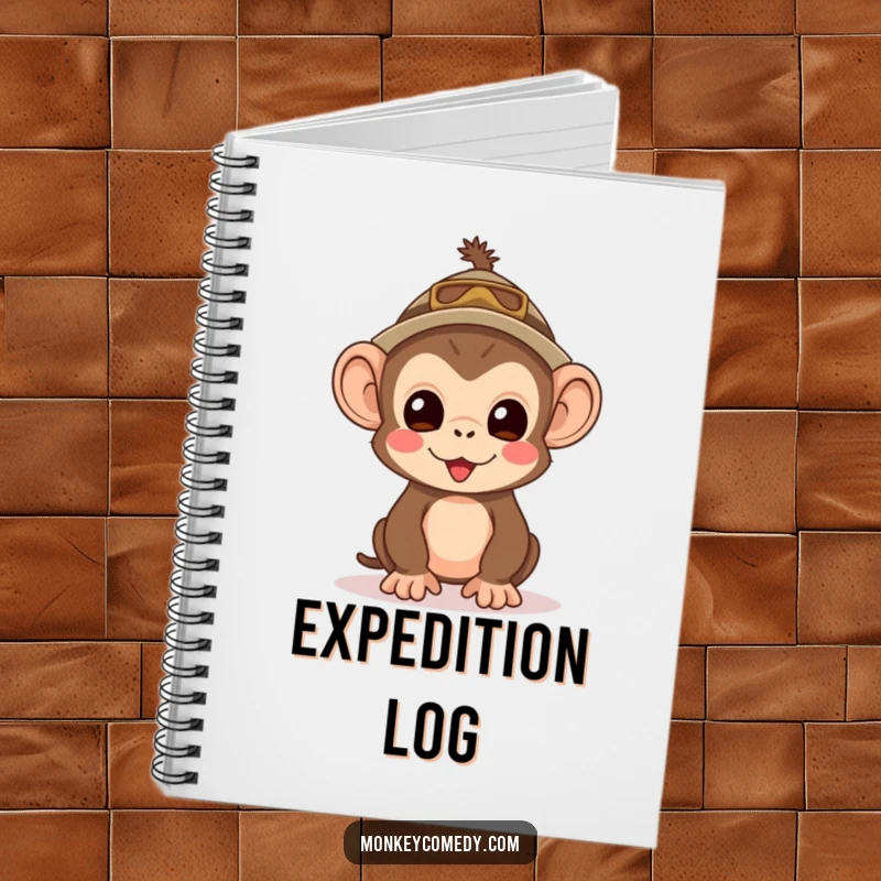 Funny Kawaii Monkey Explorer Notebook: A cute notebook with a kawaii monkey wearing an explorer hat, looking excited.