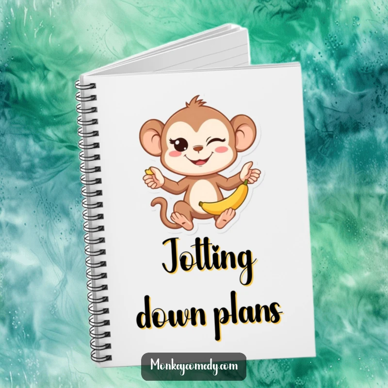 Funny Kawaii Monkey Notebook: A cute notebook cover with a kawaii monkey juggling bananas and winking, perfect for writing.
