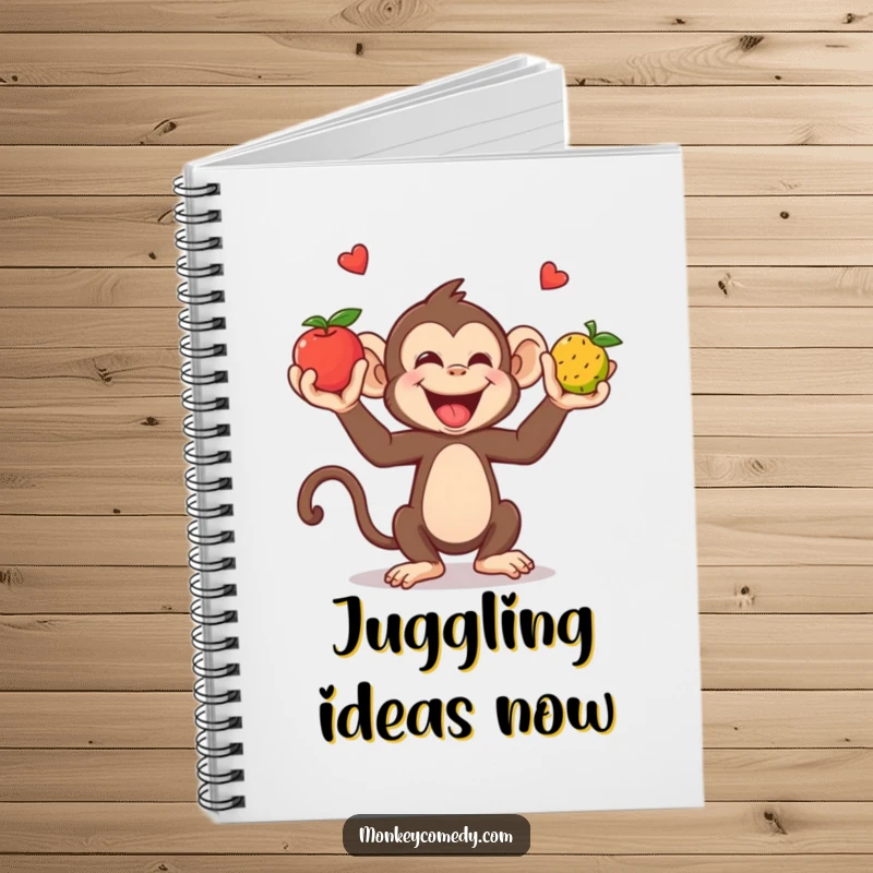 Funny Notebook: A giggling monkey juggles fruits with hands and feet, ready to record your ideas.