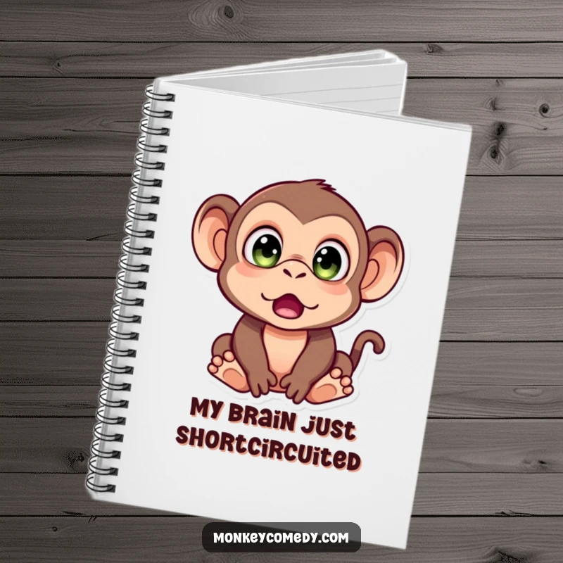 Funny Monkey Notebook with a monkey with wide, surprised eyes, perfect for capturing thoughts with humor and astonishment.