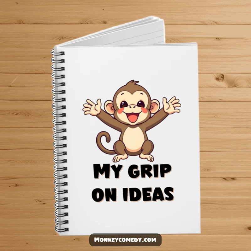 Funny Monkey Notebook cover shows a primate with arms out, ready to catch, symbolizing seizing opportunities and humor.