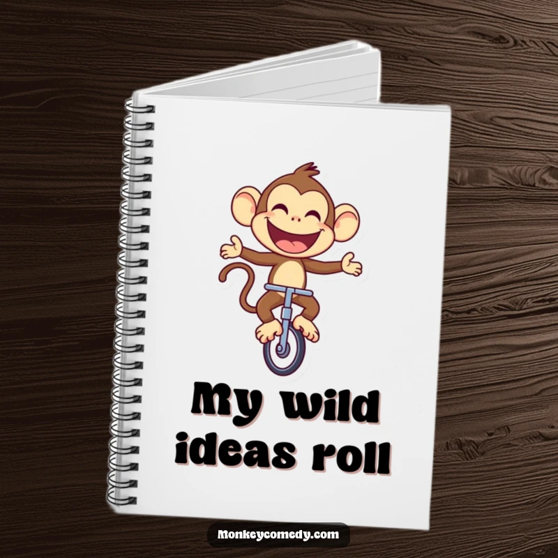 Funny Monkey Notebook: A joyful monkey rides a unicycle with a large, proud smile, great for jotting down happy thoughts.