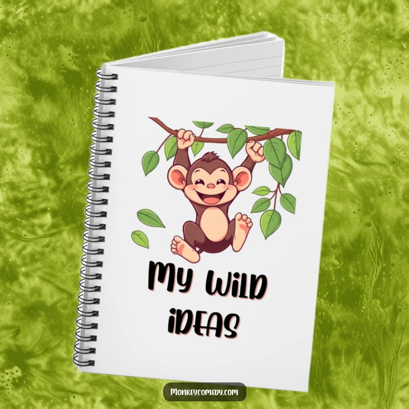 Funny Notebook: A playful monkey swings from a vine with a wide grin, inspiring notes and ideas.