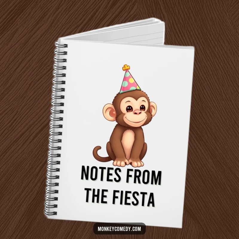 Funny Monkey Notebook with a delightful monkey wearing a tiny party hat, perfect for capturing thoughts with humor and style.
