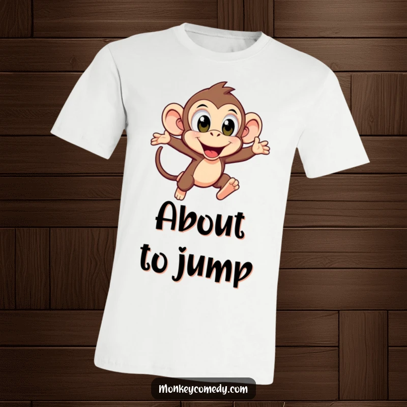 Funny Kawaii Monkey Leaping T-Shirt: A kawaii monkey with wide, excited eyes leaps forward with boundless energy and infectious enthusiasm.
