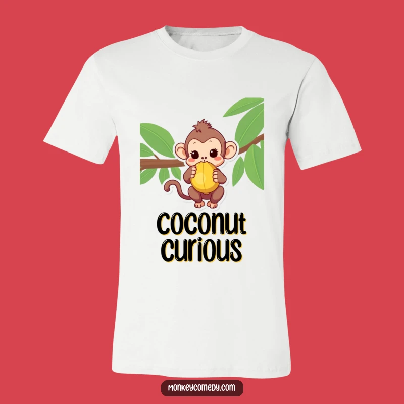 Curious Kawaii Monkey Coconut T-Shirt - Adorable Jungle Adventure Tee!