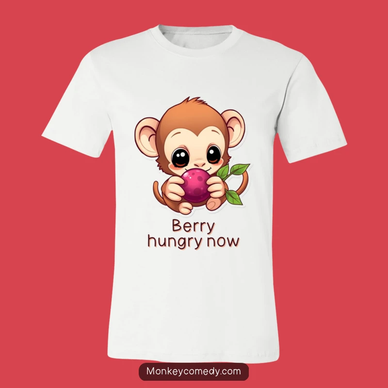 Eager Kawaii Monkey Berry T-Shirt - Joyful Reach, Adorable Style!