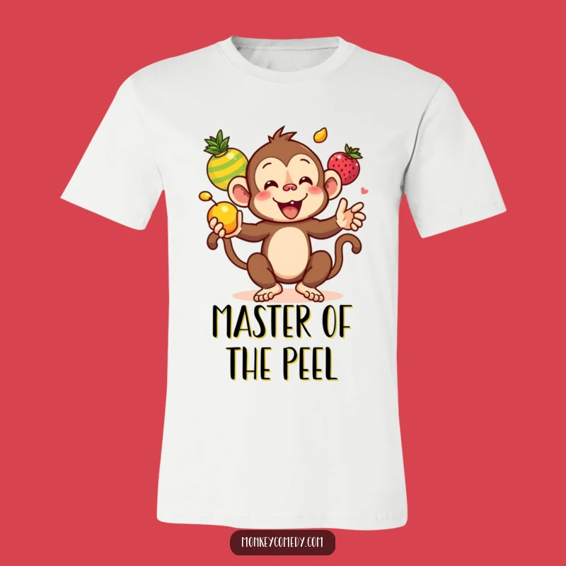 Funny Kawaii Monkey Juggling Fruits T-Shirt - Hilarious Cartoon Tee for Fun-Loving People