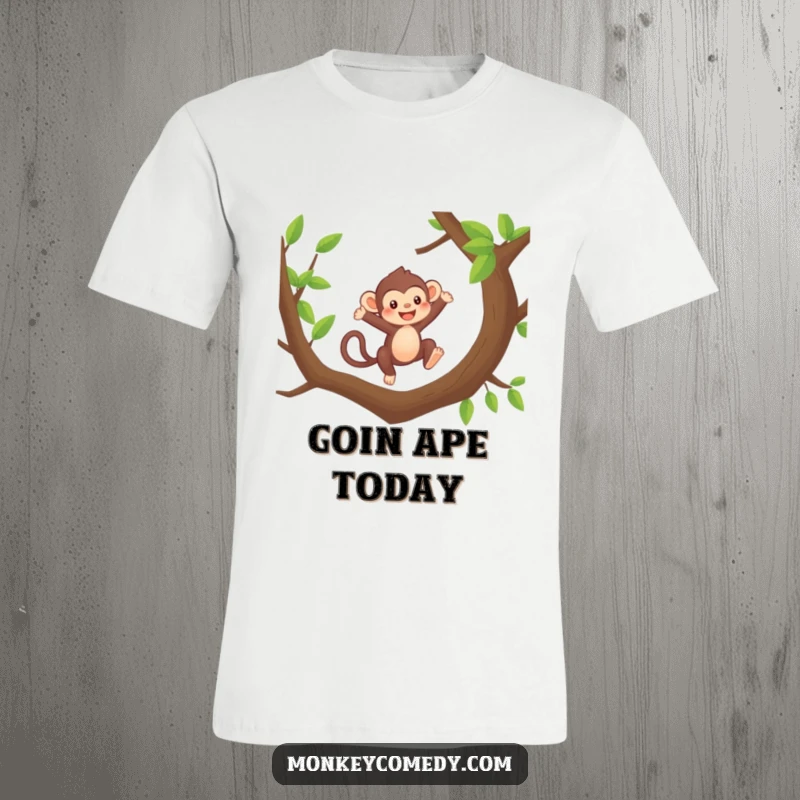 Funny Kawaii Monkey T-Shirt: A cute, happy monkey leaps from branch to branch, embodying playful energy.