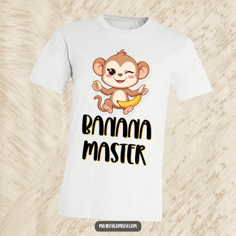 Funny Kawaii Monkey T-Shirt: A charming tee featuring a cute monkey juggling several bananas with a playful wink.