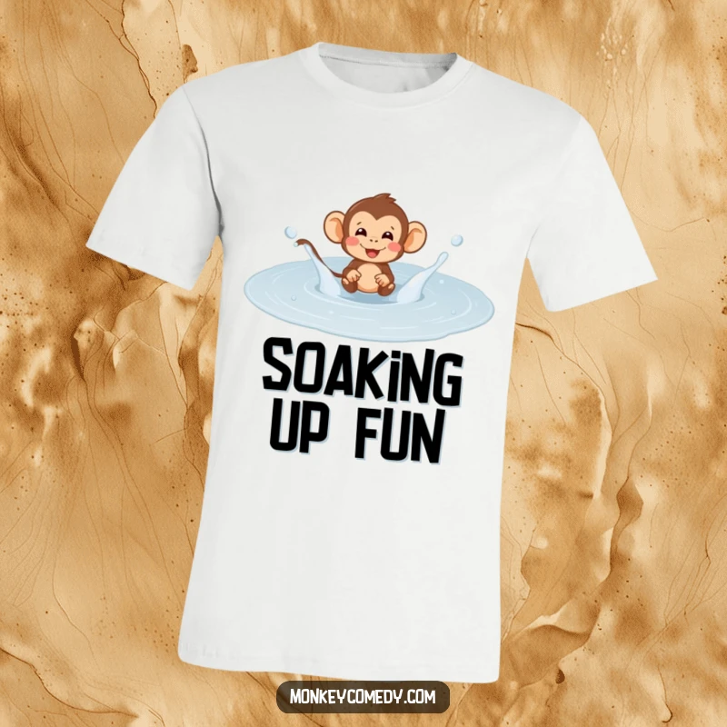 Funny monkey splashing gleefully in a huge puddle, water flying everywhere, embodying pure, unadulterated, funny happiness.