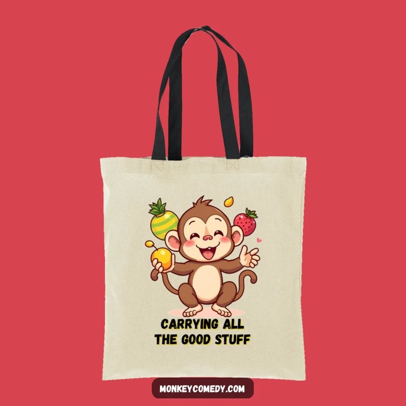Funny Kawaii Monkey Juggling Fruits Tote Bag - Stylish & Hilarious Carry-All for Essentials