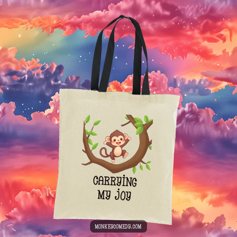 Funny Kawaii Monkey Tote Bag: A cute monkey leaps energetically, making this bag a symbol of fun and action.