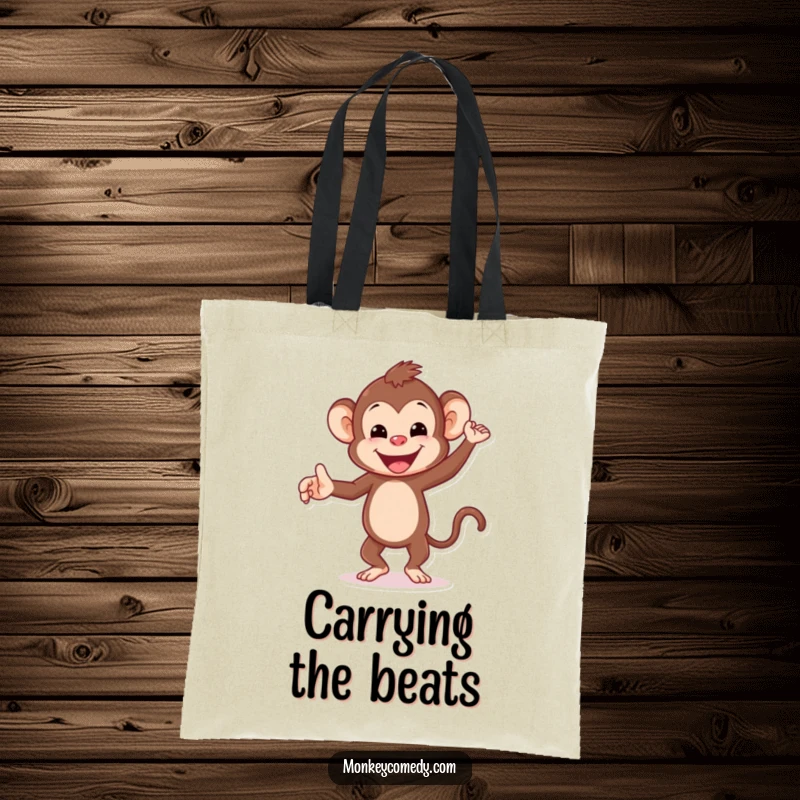 Funny Dancing Monkey Tote Bag: A happy monkey dances with delight, making this sturdy tote a fun and functional accessory for everyday use.