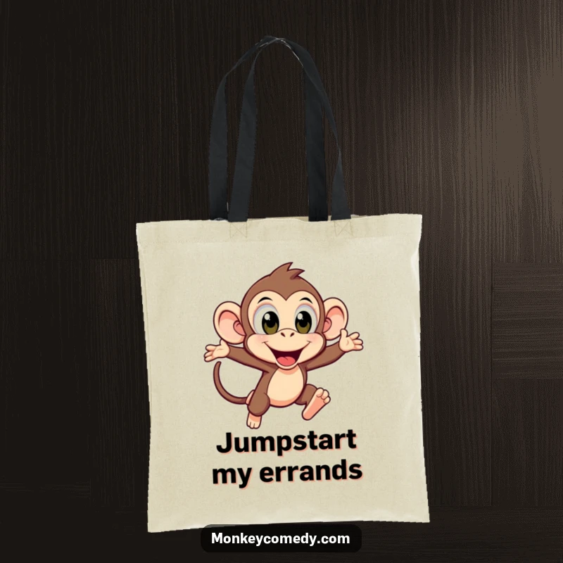 Funny Kawaii Monkey Leaping Tote Bag: An excited monkey leaps forward, making this bag a vibrant symbol of portable joy and energy.
