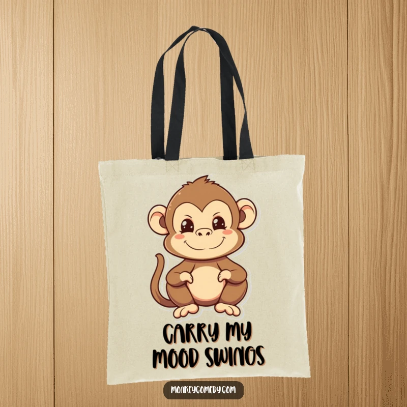 Funny Kawaii Monkey Tote Bag showcasing a cheeky monkey making a funny face, ideal for shopping and everyday use.