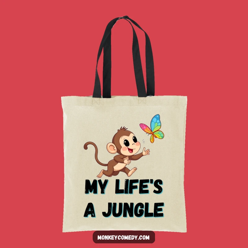 Funny Monkey Chasing Butterfly Tote Bag: Carry Your Essentials with Jungle Excitement!