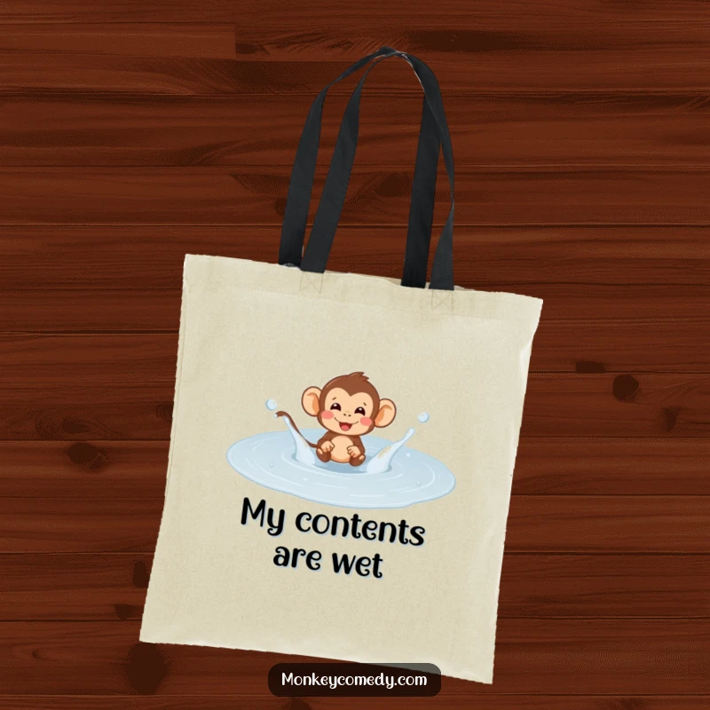 Funny monkey puddle splash tote bag, a cheerful primate making big splashes, perfect for carrying essentials and good moods.