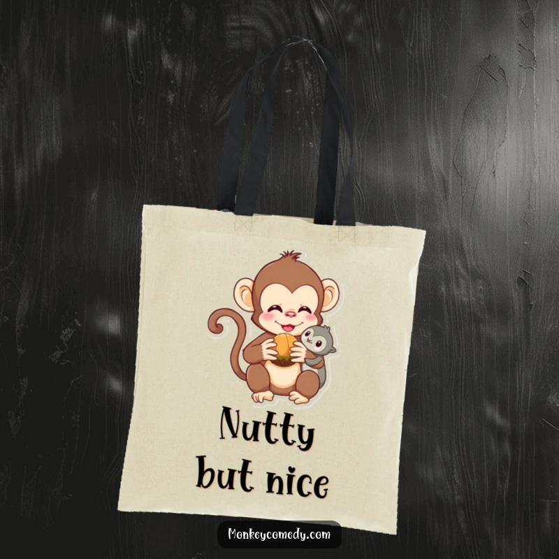 Funny Kawaii Monkey Tote Bag: A cute monkey offers a nut, making this bag a symbol of friendship and adorable practicality.